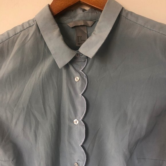 H&M Silk Baby Blue Scalloped Button Down - Picture 3 of 4